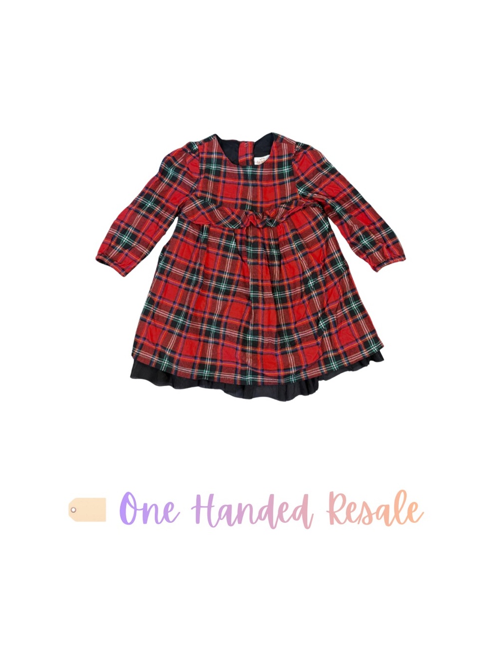 ✨ Cat & Jack Red Black Green Plaid Tartan Long Sleeve Cotton Holiday Dress 18M